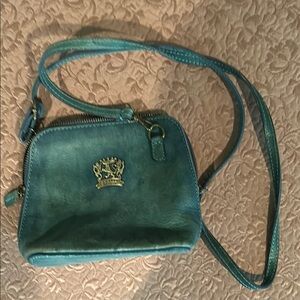 Blue Leather Crossbody Bag with Gold Accents